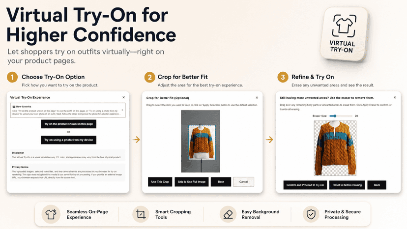 Select option->crop->refine->try-on with webcam/video file
