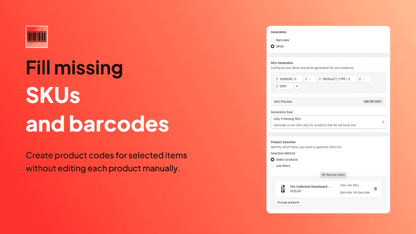 Fill missing SKUs and barcodes