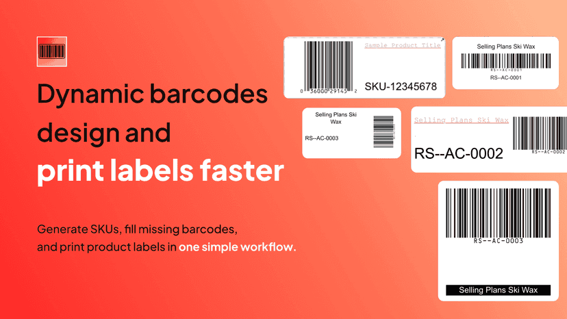 Create SKUs, barcodes, and print product labels