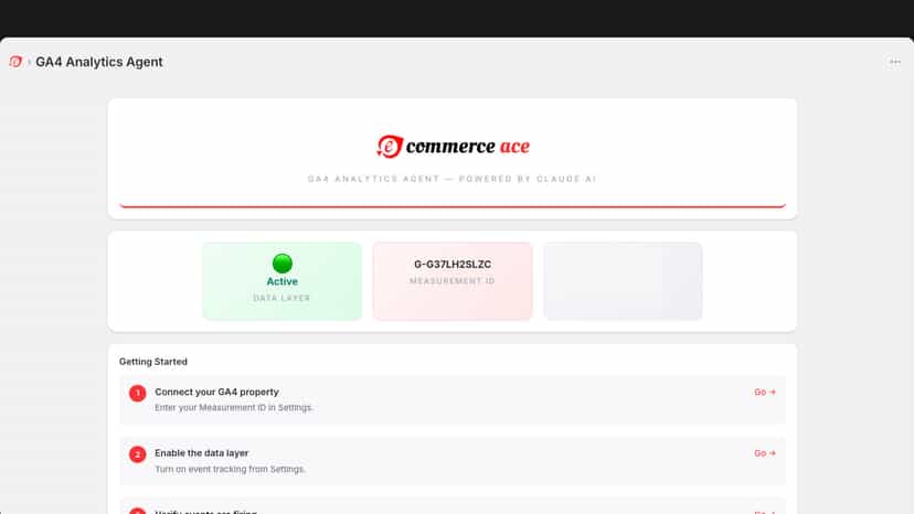 Commerce Ace GA4 Agent dashboard overview
