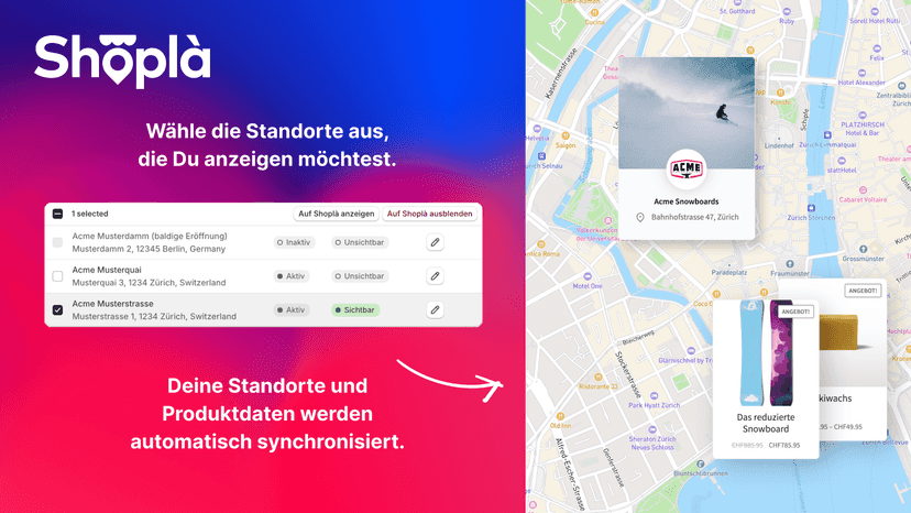 Wähle die Standorte aus, die Du anzeigen möchtest.