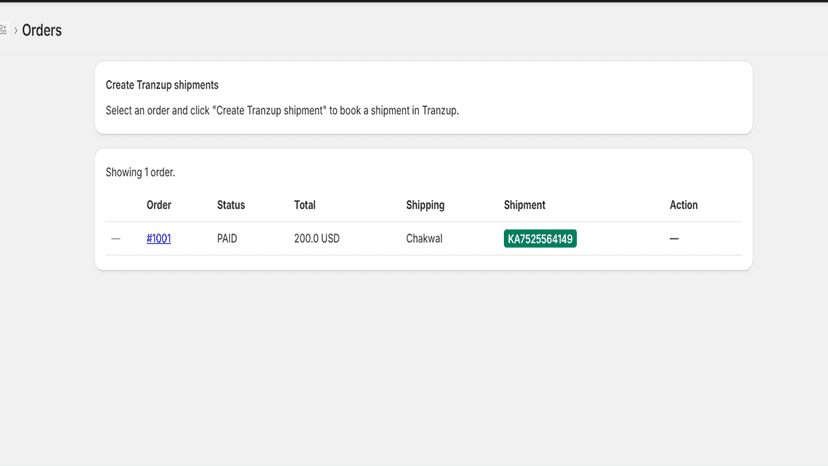 Order listing page