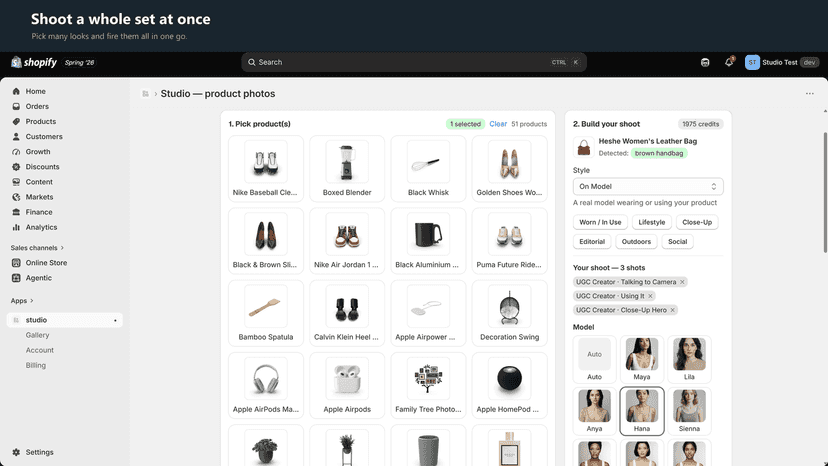 "Shoot a whole set at once" → the multi-shot shoot builder