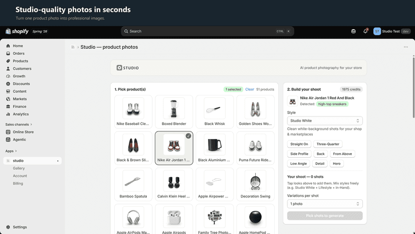Studio-quality photos in seconds → the product grid look picker
