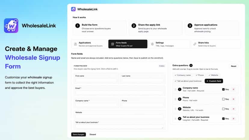 WholesaleLink wholesale signup form builder