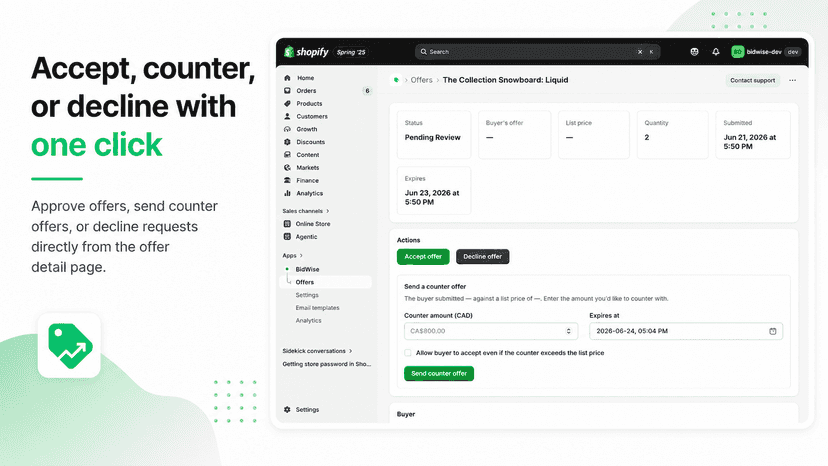 Accept, counter, or decline with one click