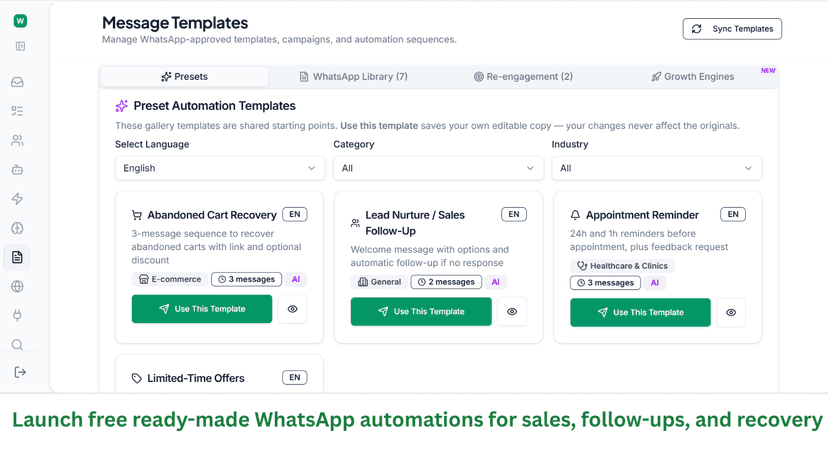 Pre-built Revenue Automation sequences for different industries.