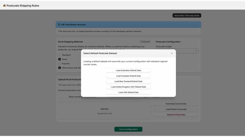 Load default CSV screen