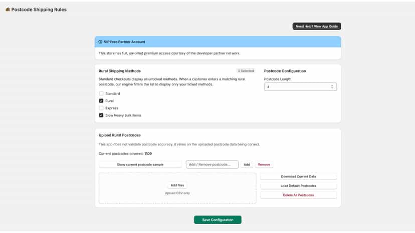 Main page showing options