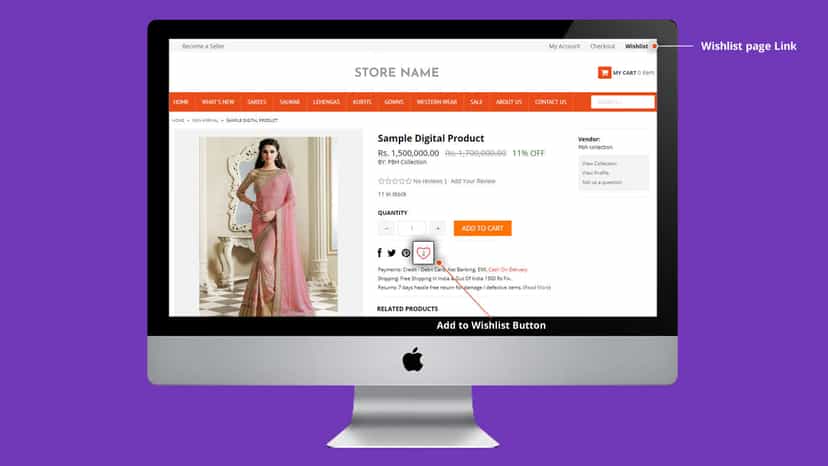 add to wishlist option on product detail page