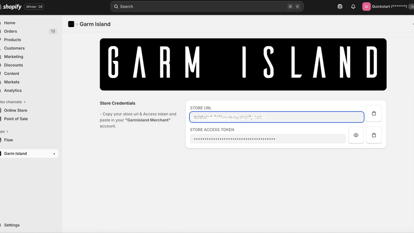 Garm Island Shopify plugin installed on a store