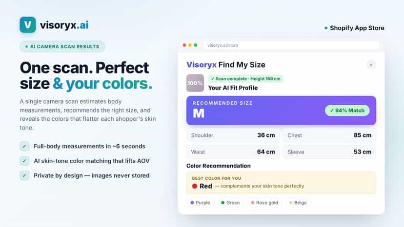 Camera scan result showing recommended size and color match