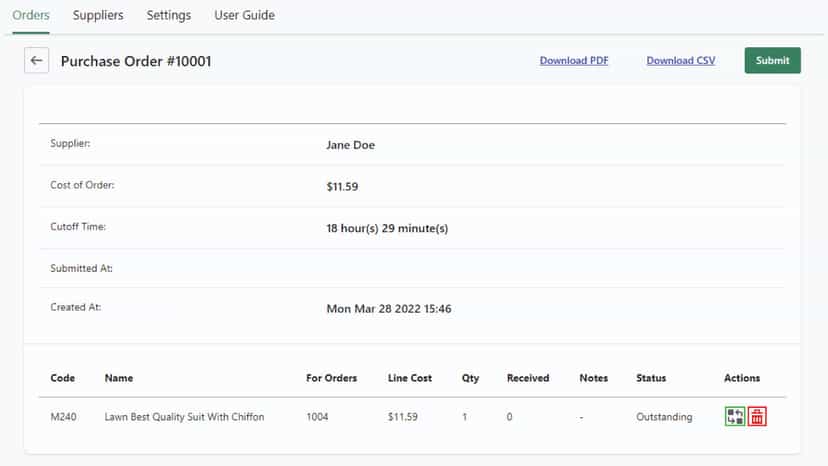 Single Purchase order