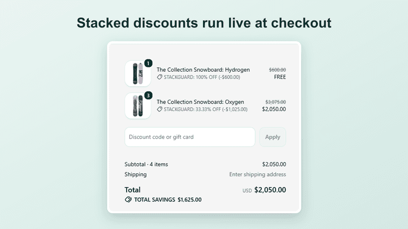 Checkout showing StackGuard discounts applied to the cart