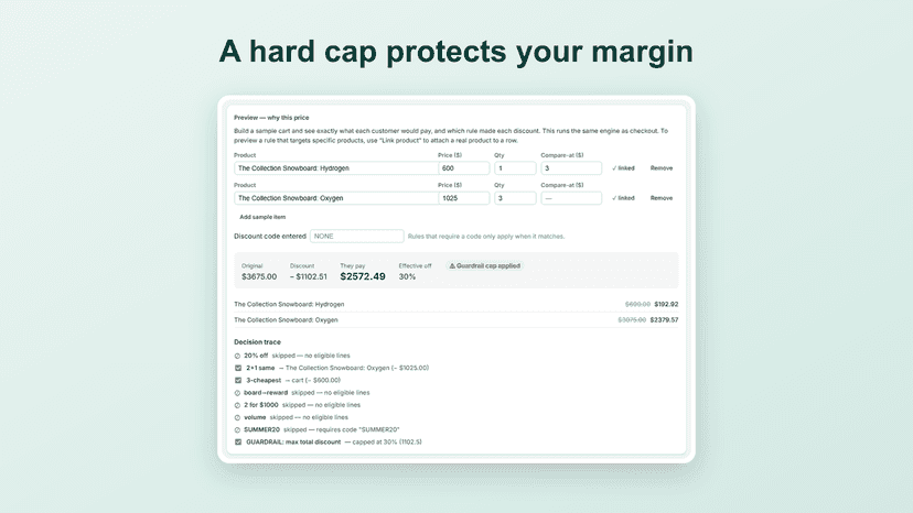 Guardrail caps the total discount at the merchant's maximum