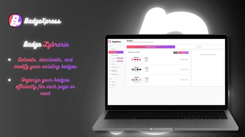 Badge library to activate, edit, and organize