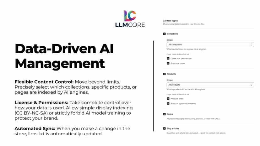 LLM Core settings for data-driven AI content management.