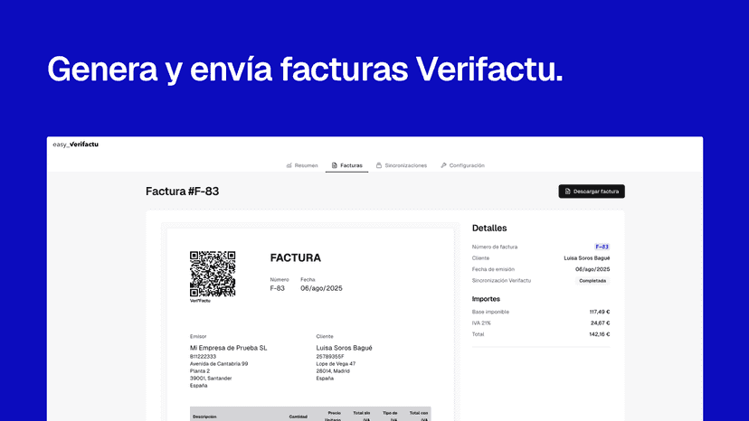 Genera y envía facturas Verifactu