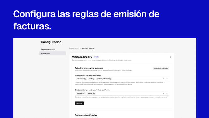 Configura las reglas de emisión de facturas