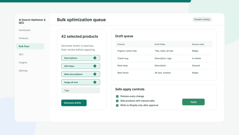 Bulk workflow for generating product content updates.