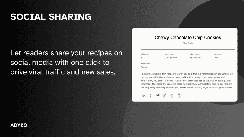 Share your recipes on social media with one click