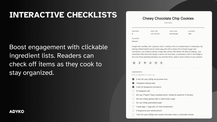 Boost engagement with clickable ingredient lists.