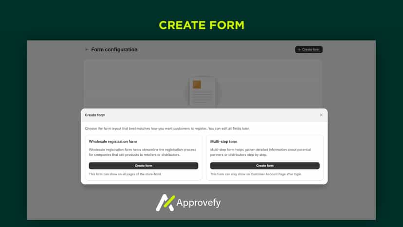 Create form popup with wholesale and multi-step options