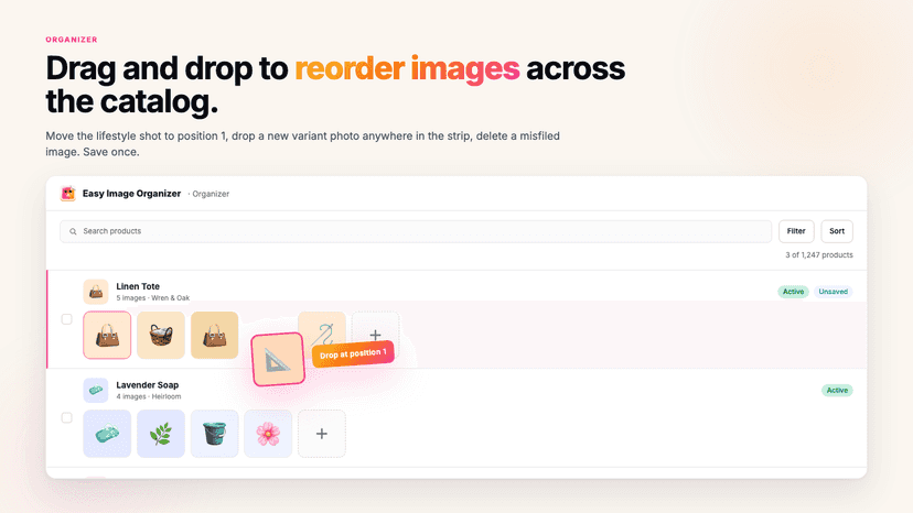 reorder shopify product images with drag and drop overview