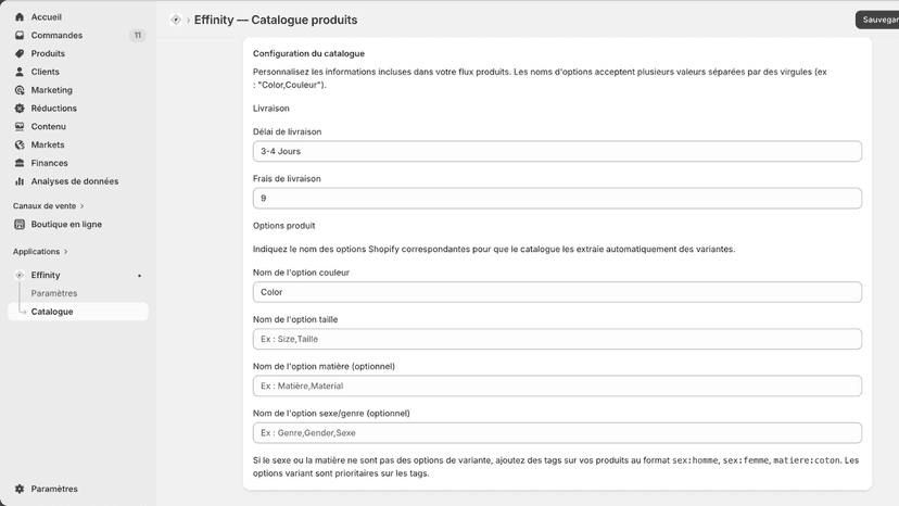 Option catalogue produits