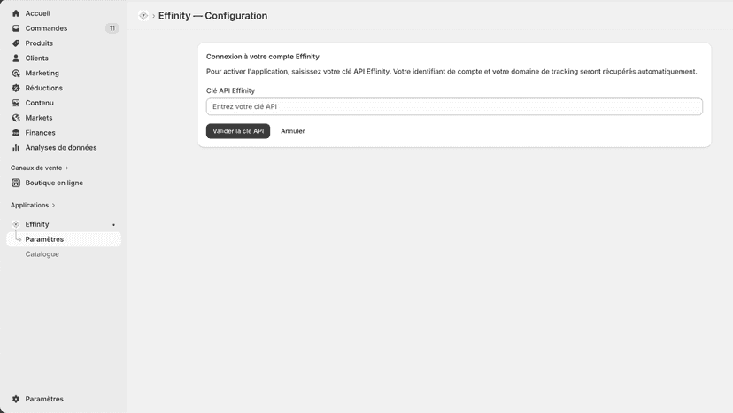 API-KEY fournie par Effinity pour accéder à l'app