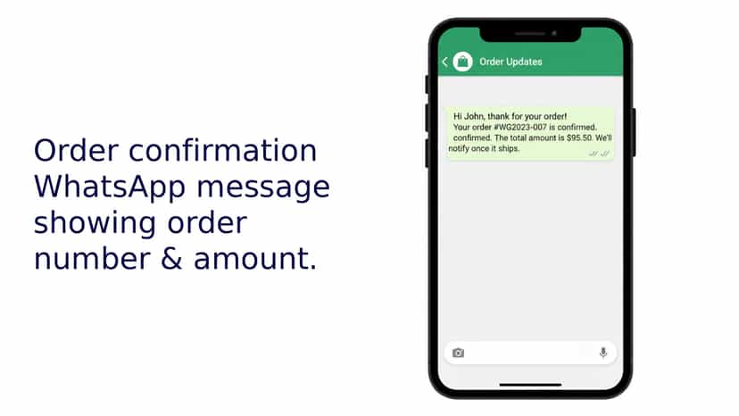 Order confirmation WhatsApp message showing order number