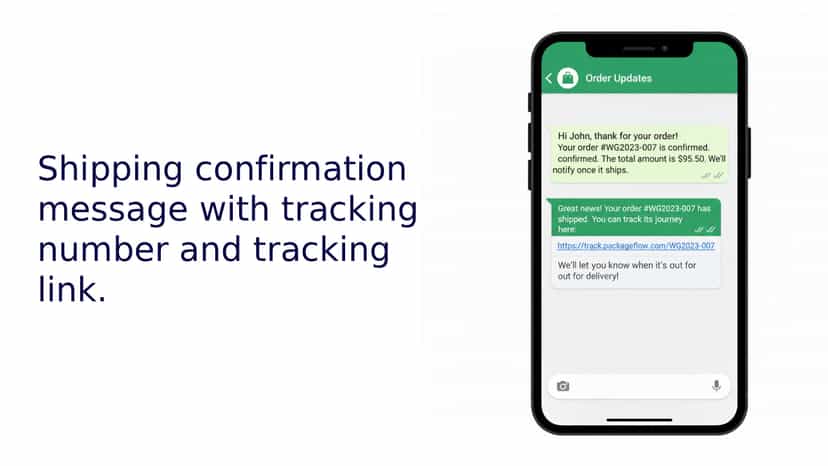 Shipping confirmation message with tracking number and tracking