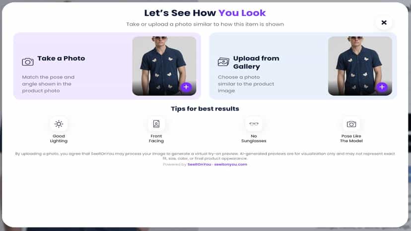 Initial Screen where you can upload or take picture