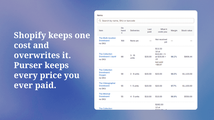 Purser keeps every price you ever paid.