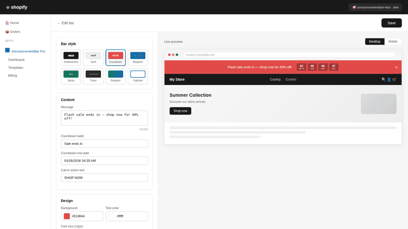 AnnouncementBar pro App editor