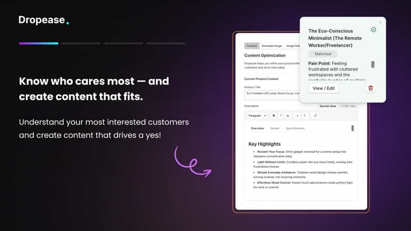 Customer insights panel beside content editor for product detail