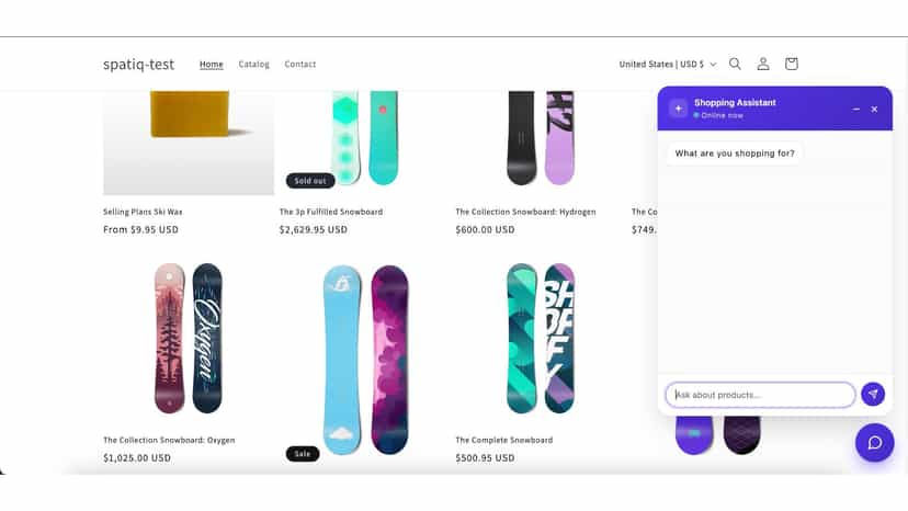 Chat widget open on storefront showing the welcome message