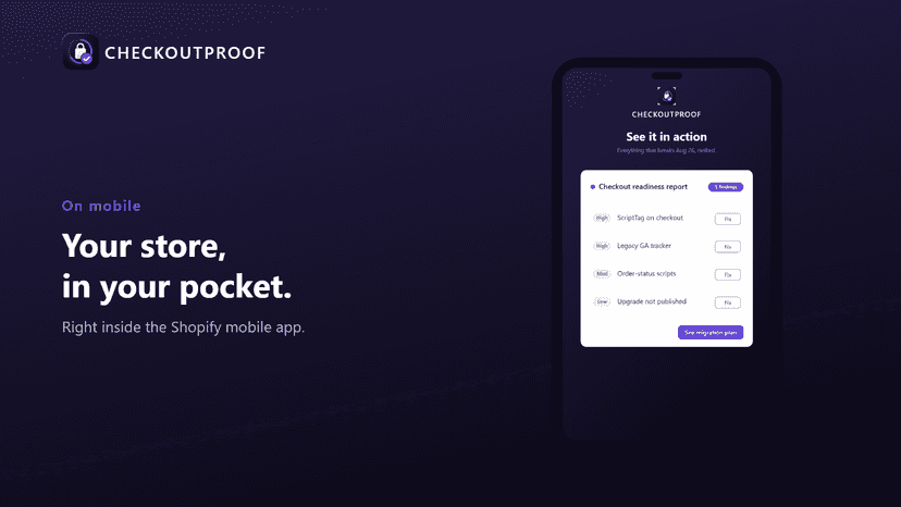 CheckoutProof readiness report, shown on mobile