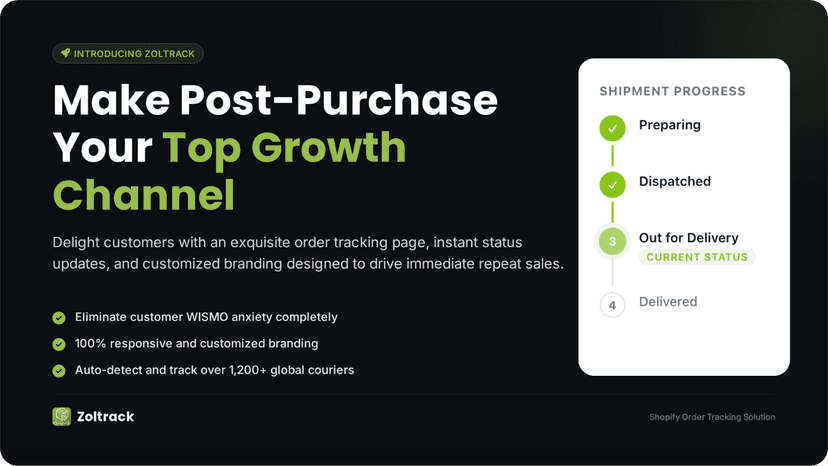 Branded customer tracking page with progress stepper and shippin