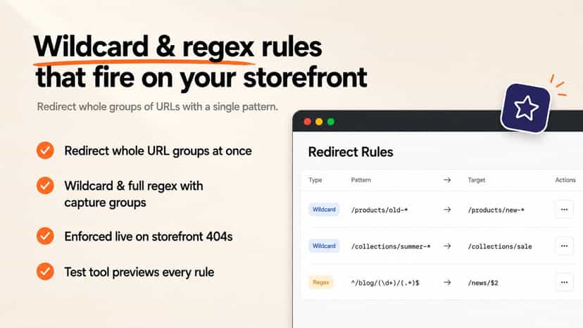 Wildcard and regex redirect rules enforced on storefront