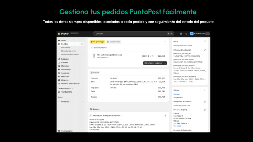 Todos los datos disponibles asociados a cada pedido