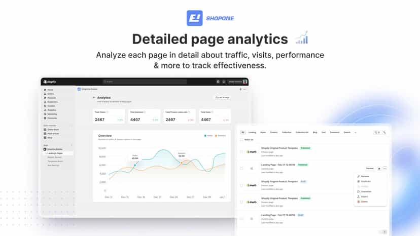 ShopOne landing page builder, page builder, section builder