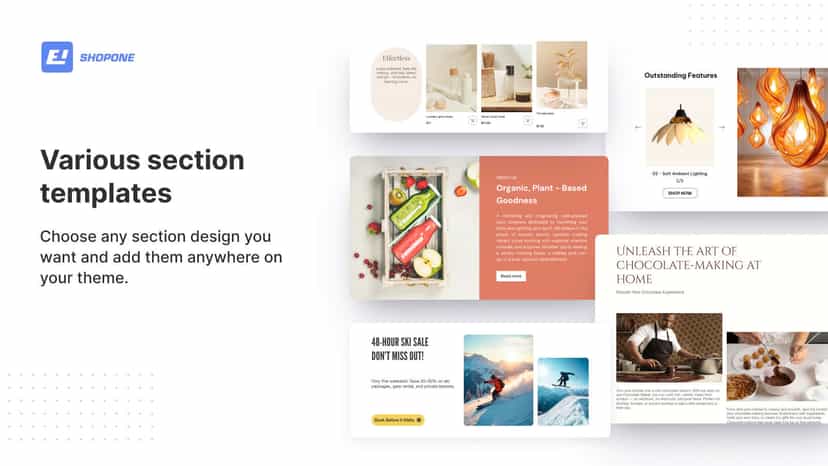 ShopOne landing page builder, page builder, section builder