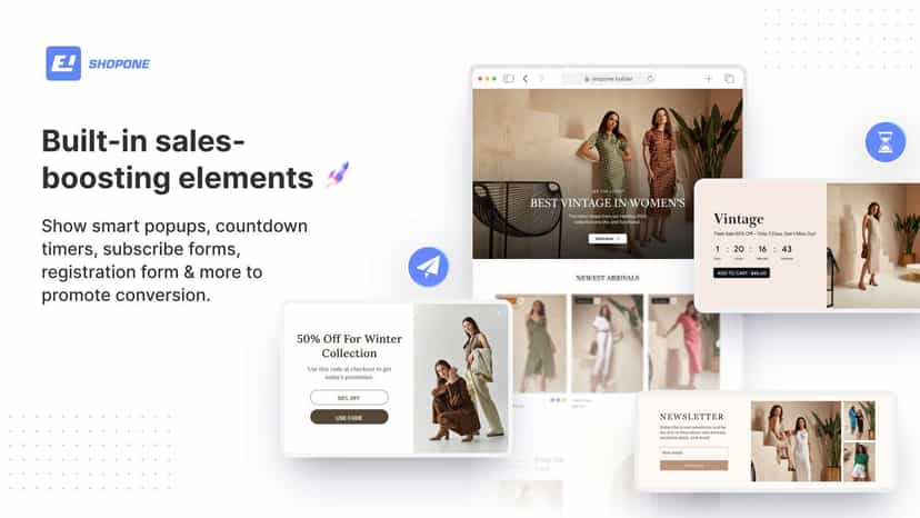 ShopOne landing page builder, page builder, section builder