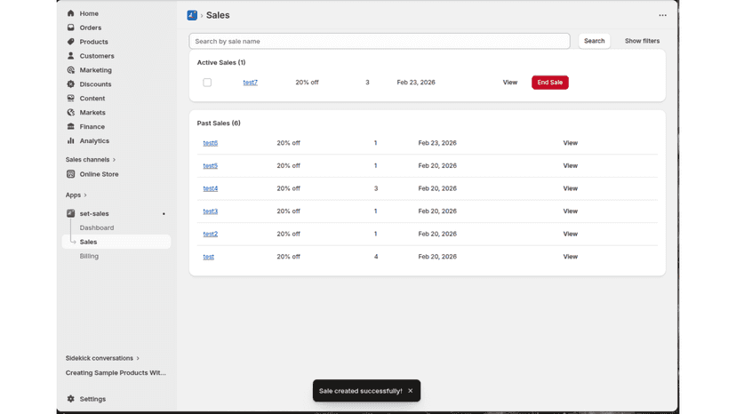 All Sales Screen