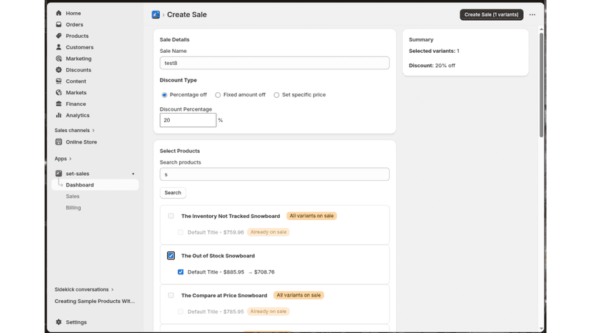 Create Sale Screen