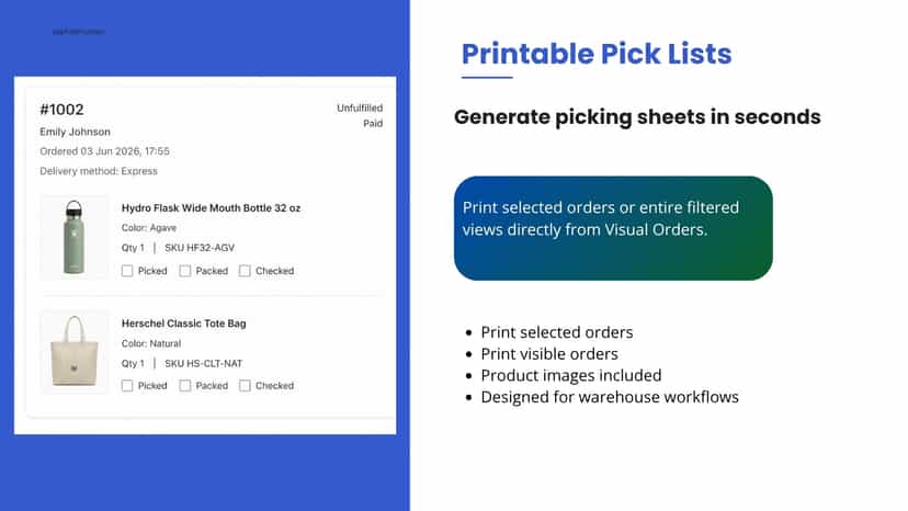 Printable picking list