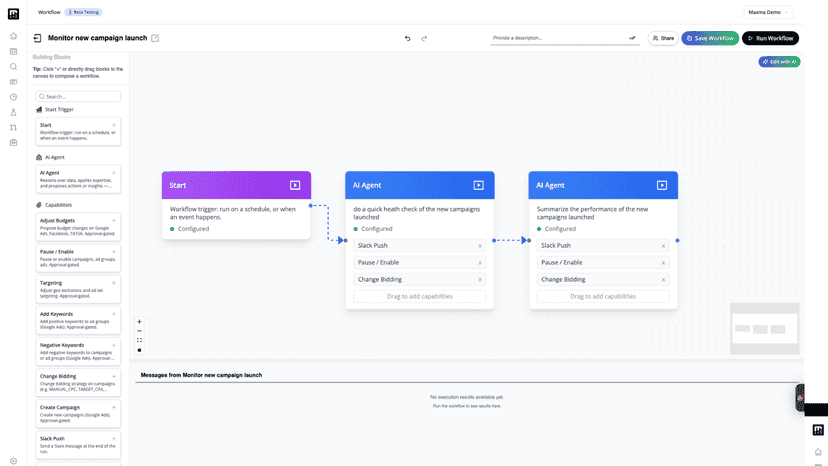 Build customized workflows to automate ads analysis and executio