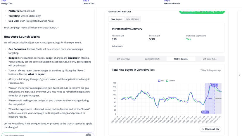 Launch incrementality tests with a few clicks to measure perform