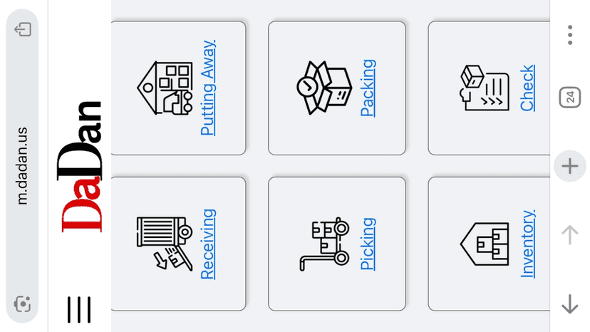 mobile home page, support barcode scan, pick and pack packages